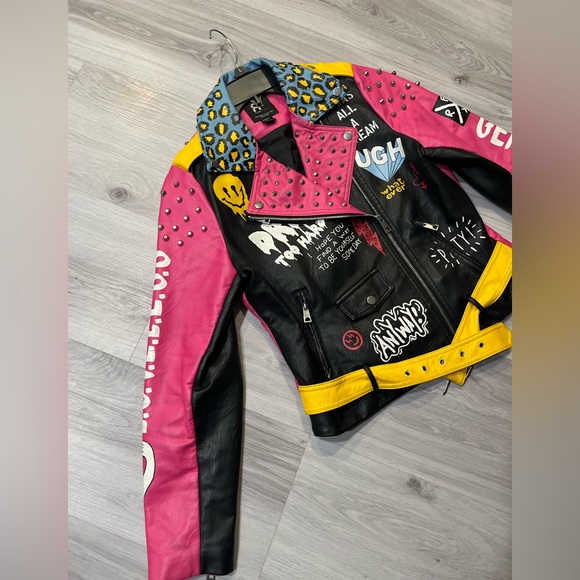 Colorful Studded Leather Jacket - Picture 7 of 7